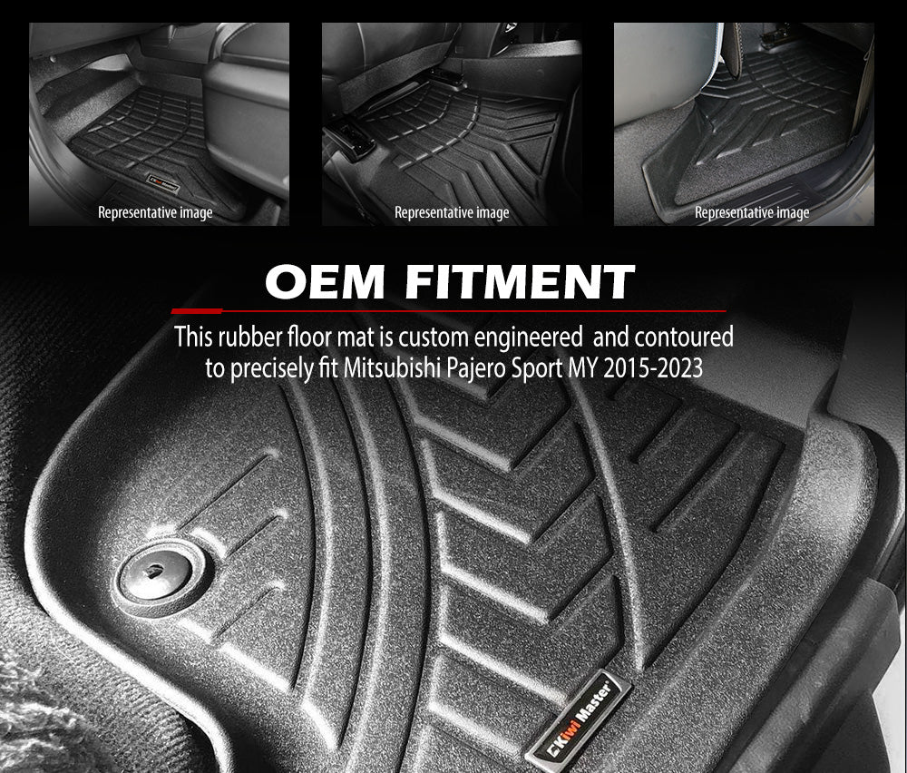 KIWI MASTER 3D TPE Car Floor Mats Liner for Mitsubishi Pajero Sport MY 2015-2023