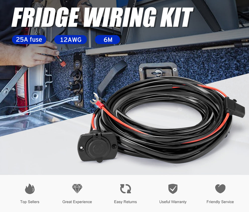 Atem Power 12V Fridge Wiring Kit 6M Cable DC Cig Socket Plug In-line Fuse 4WD