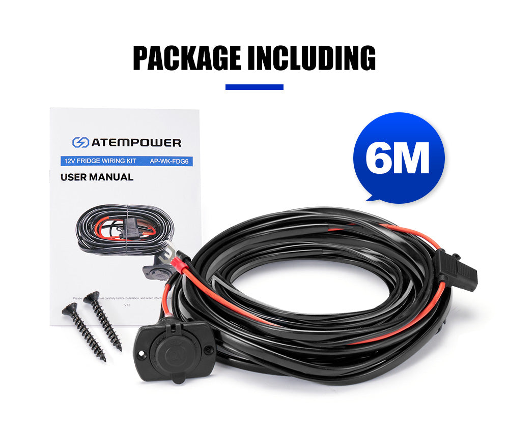 Atem Power 12V Fridge Wiring Kit 6M Cable DC Cig Socket Plug In-line Fuse 4WD