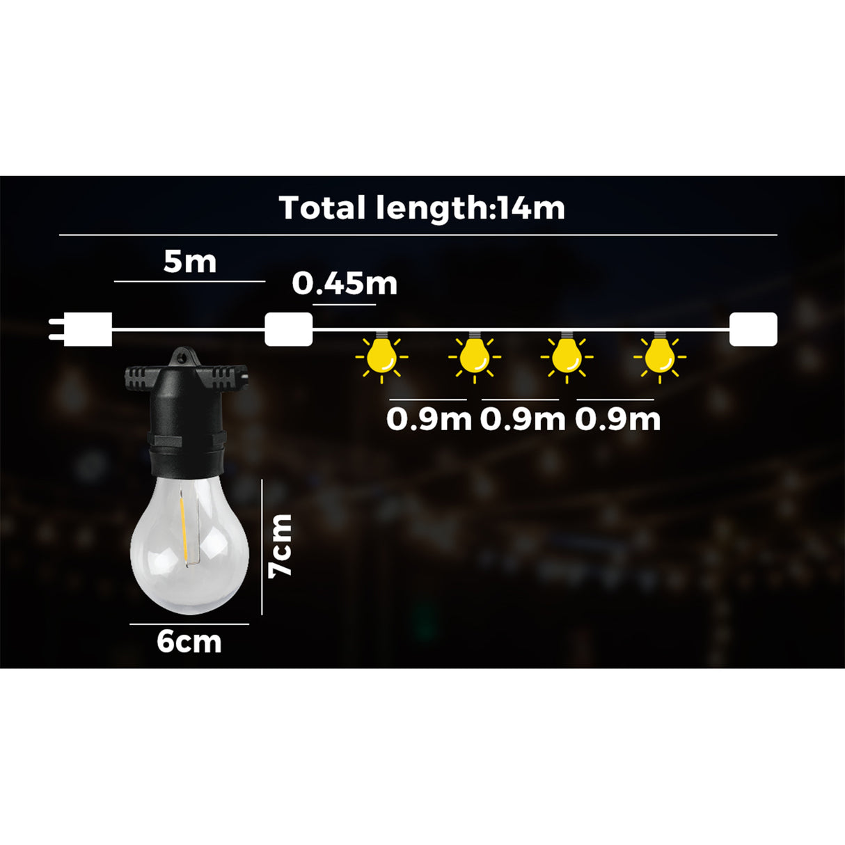 Mazam 14M Festoon String Lights LED Christmas Waterproof Wedding Party Outdoor