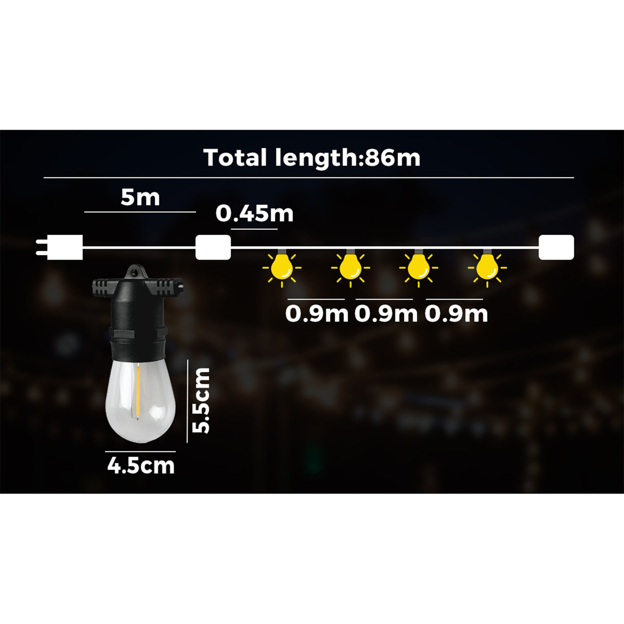 Mazam 86M LED Festoon String Lights Christmas Wedding Party Outdoor Waterproof