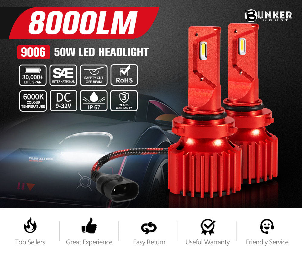 BUNKER INDUST 2X  9006 HB4 LED Headlight Kit Light Bulbs Head Lamp 8000LM Globe