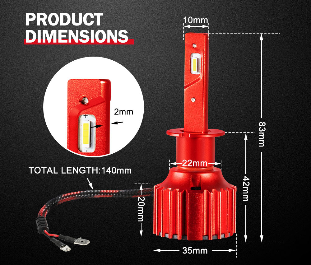 BUNKER INDUST H3 LED Headlight Kit 50W 8000LM Globe Bulbs High Or Low Beam White