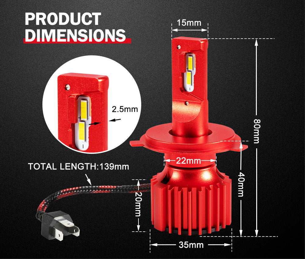 BUNKER INDUST H4 LED Headlight Kit 50W 8000LM Globe Bulbs High Or Low Beam White