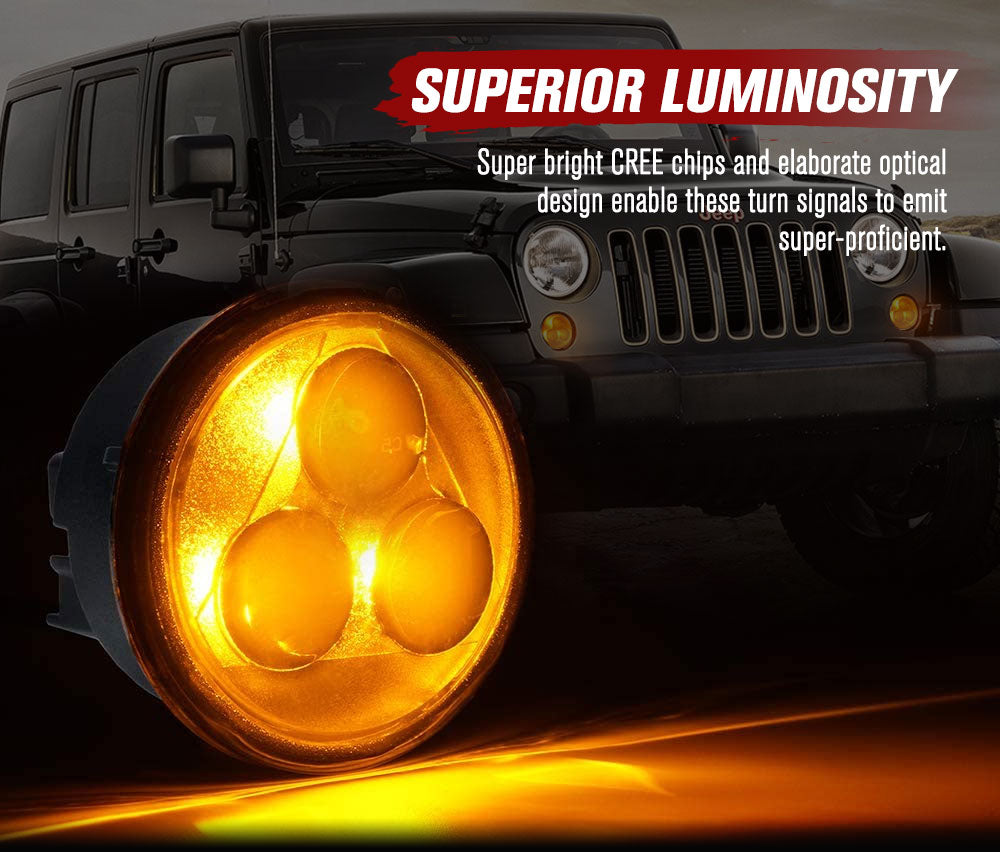 LIGHTFOX Pair LED Turn Signal Light for Jeep Wrangler JK 2007-2017 OEM