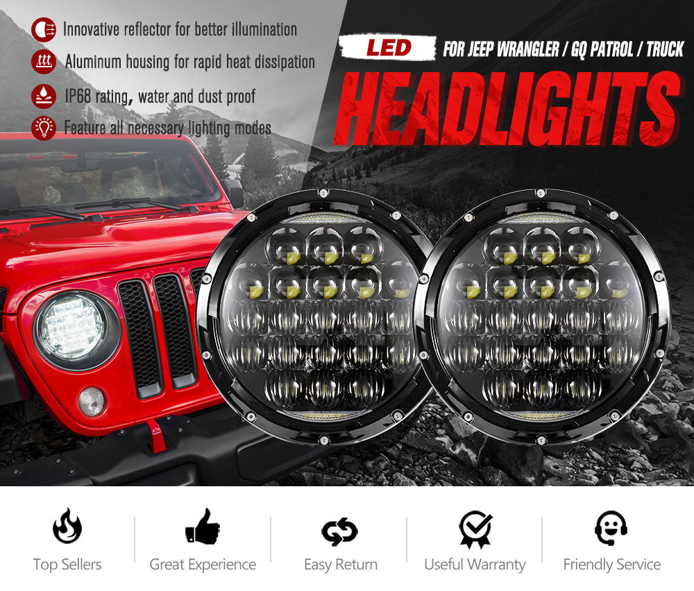 2x 7inch LED Headlights Insert Hi-Lo Beam DRL for Jeep Wrangler Patrol GQ