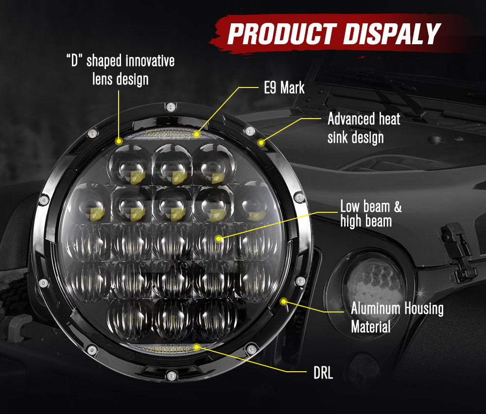 2x 7inch LED Headlights Insert Hi-Lo Beam DRL for Jeep Wrangler Patrol GQ