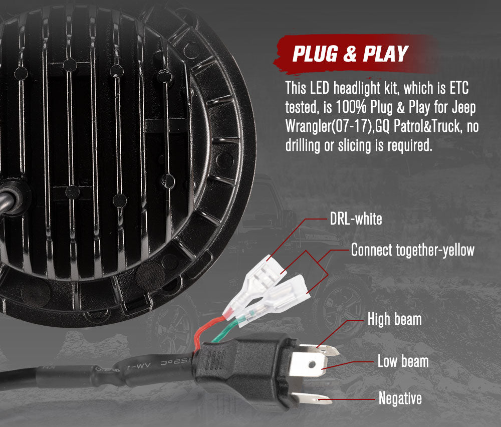 LIGHTFOX Pair 7Inch Angel Eyes LED Headlights for Jeep Wrangler GQ Patrol
