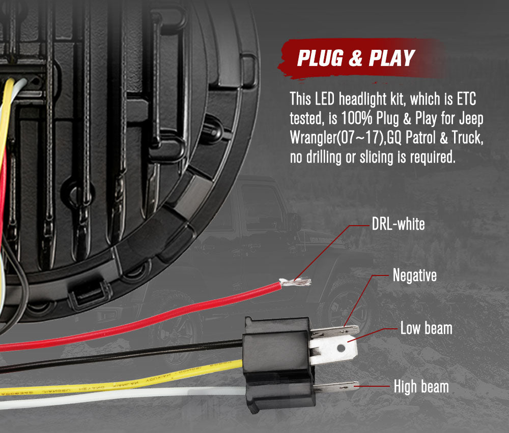 LIGHTFOX Pair 7inch LED Headlight for Jeep Patrol GQ