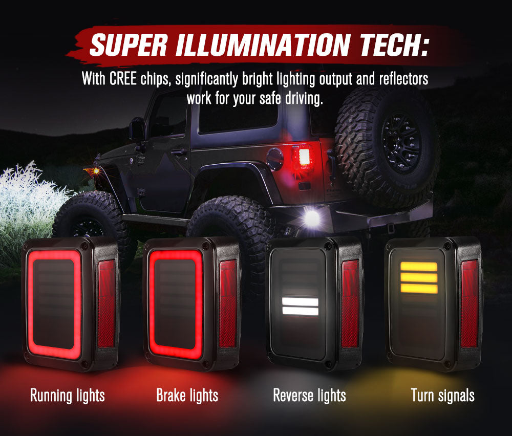 MOBI Pair LED Tail Lights for Jeep Wrangler JK 07-17