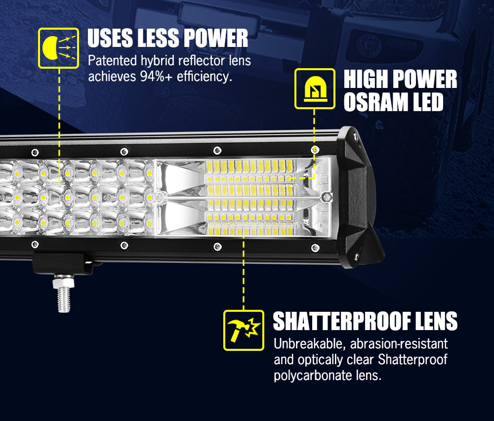 LIGHTFOX 20inch Triple Row LED Light Bar Combo Beam + 23'' Number Plate Frame + Wiring Kit