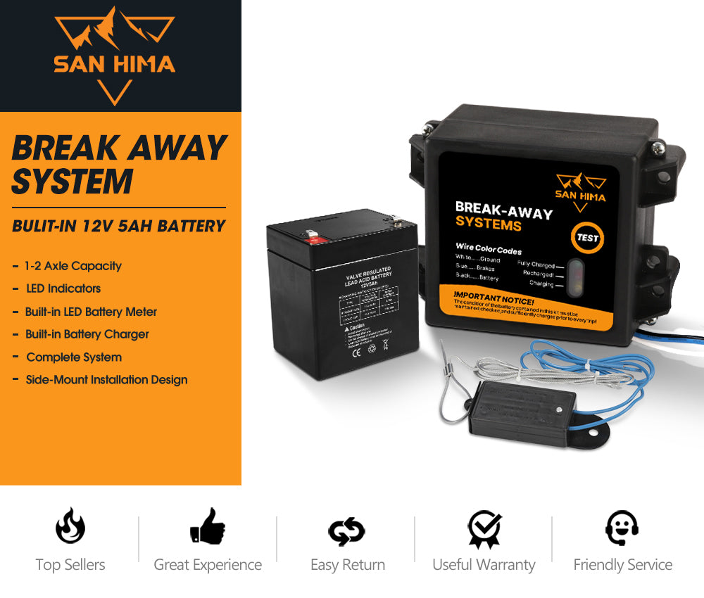 SAN HIMA Break Away System with Battery& Switch Trailer Float Boat Electric Breakaway