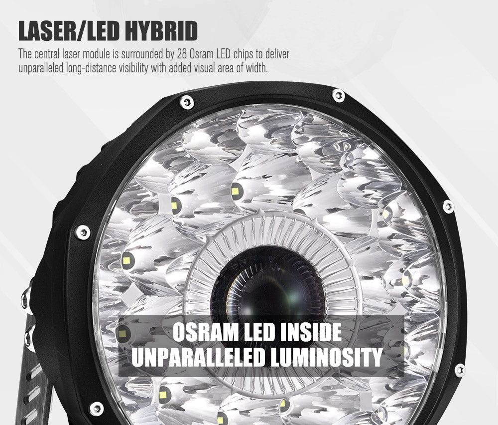 LIGHTFOX 9inch Laser  LED Driving Lights Osram Black Round Offroad Truck SUV 4x4