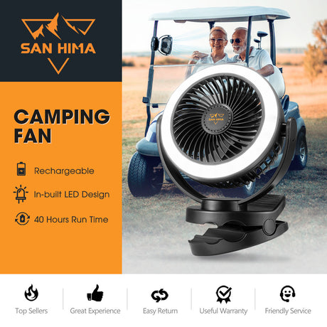 2X San Hima 10000mAh Camping Fan Portable W/ LED Light USB Rechargeable Clip On