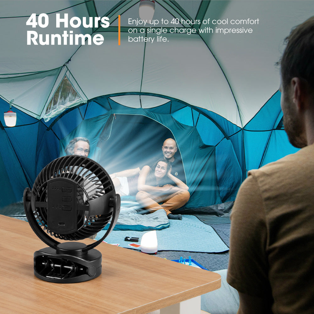 2X San Hima 10000mAh Camping Fan Portable W/ LED Light USB Rechargeable Clip On