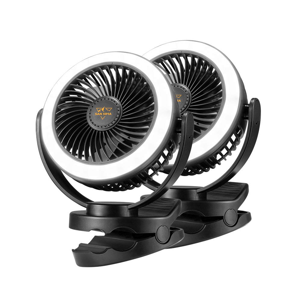 2X San Hima 10000mAh Camping Fan Portable W/ LED Light USB Rechargeable Clip On