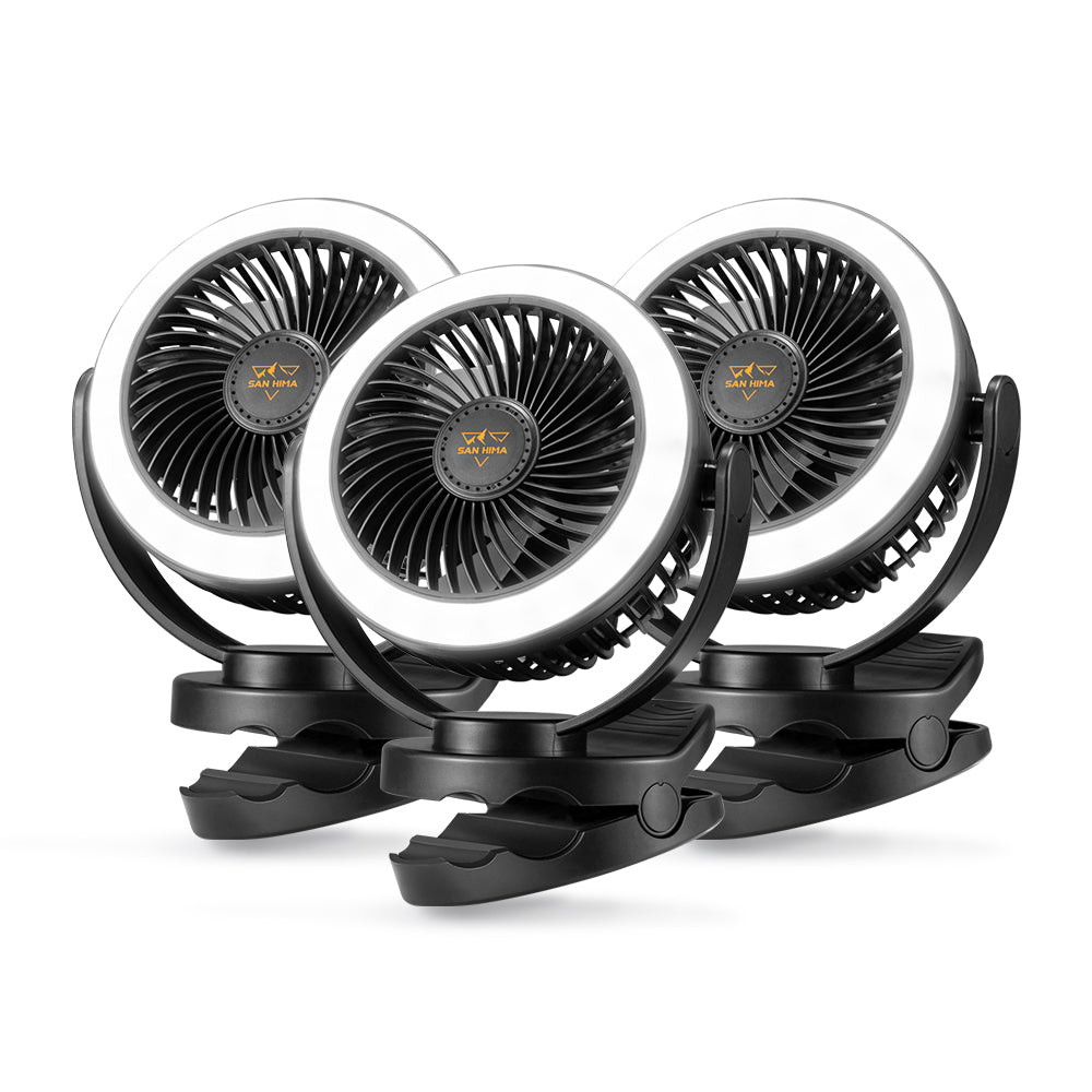 3X San Hima 10000mAh Camping Fan Portable W/ LED Light USB Rechargeable Clip On