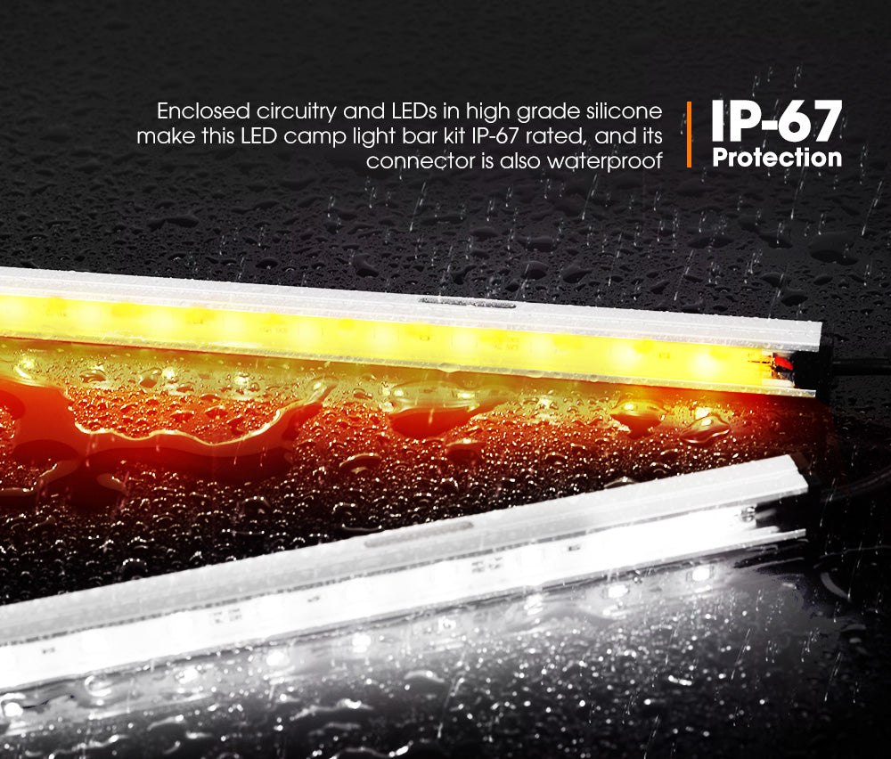 LIGHTFOX 6PCS 12V LED Strip Light Bar Waterproof Amber White Lights Camping Boat