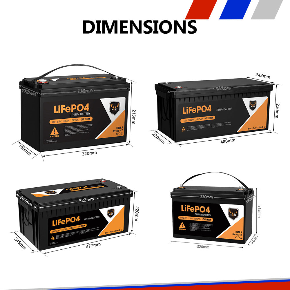 Mobi 12V 20AH 135AH 175AH 200AH 300AH Lithium Iron Battery LiFePO4 Deep Cycle