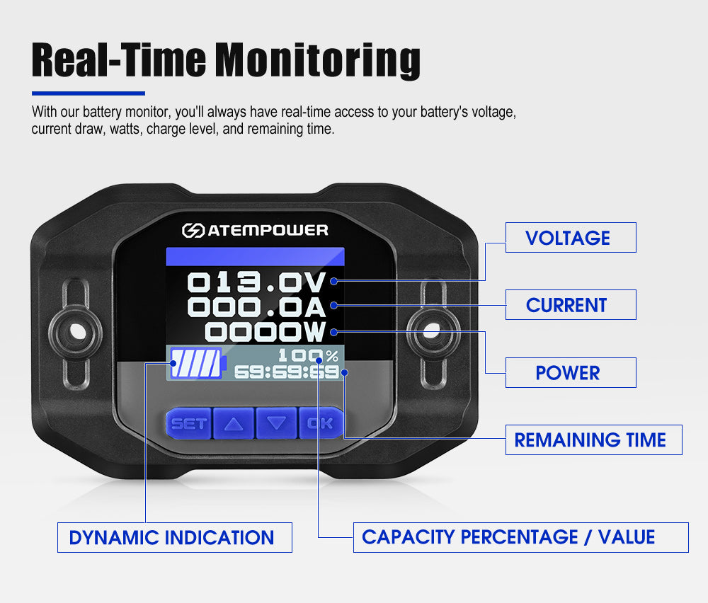 Atem Power 12V 200Ah Lithium Battery LiFePO4 + 200A Battery Monitor w/Shunt