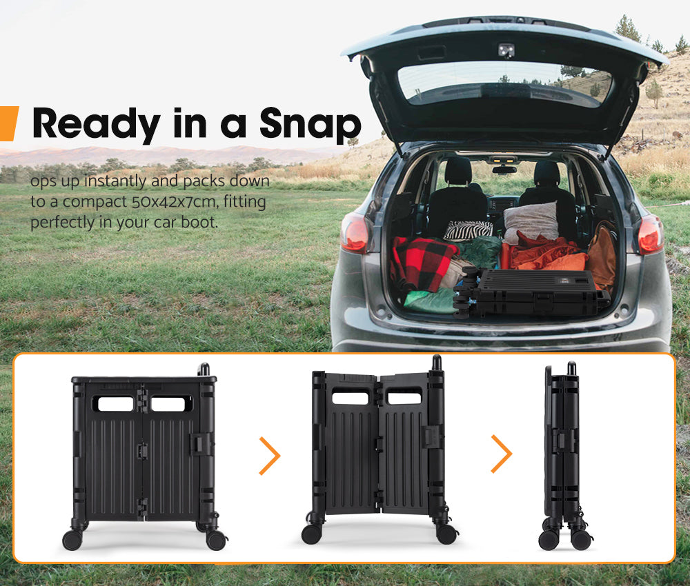 Mobi Shopping Trolley Foldable Camping Cart Grocery Basket 360° Wheel Camping
