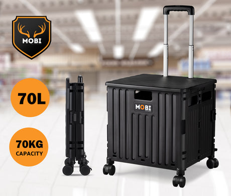 Mobi Shopping Trolley Foldable Camping Cart Grocery Basket 360° Wheel Camping