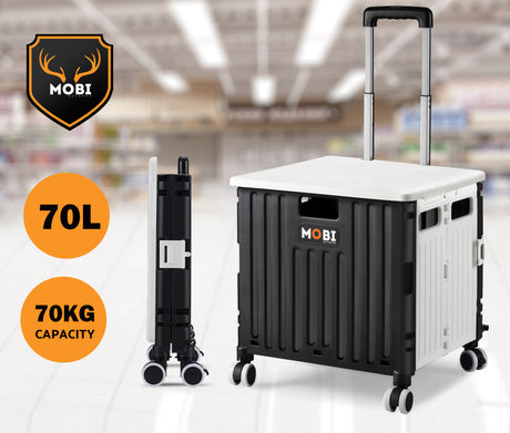 Mobi Shopping Trolley Foldable Camping Cart Grocery Basket 360° Wheel Camping