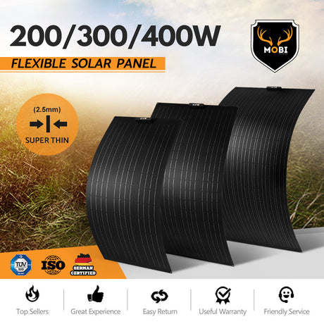 MOBI 200W Flexible Solar Panel Mono Cells 12V RV Boat Caravan Camping 4WD