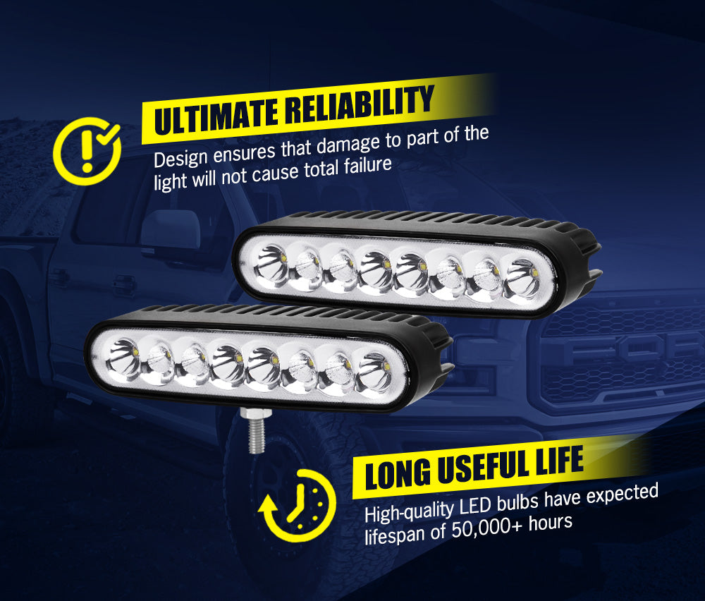 LIGHTFOX Pair 7 inch LED Light Bar Spot Flood Work Driving Reverse Lamp 12V 24V 6"