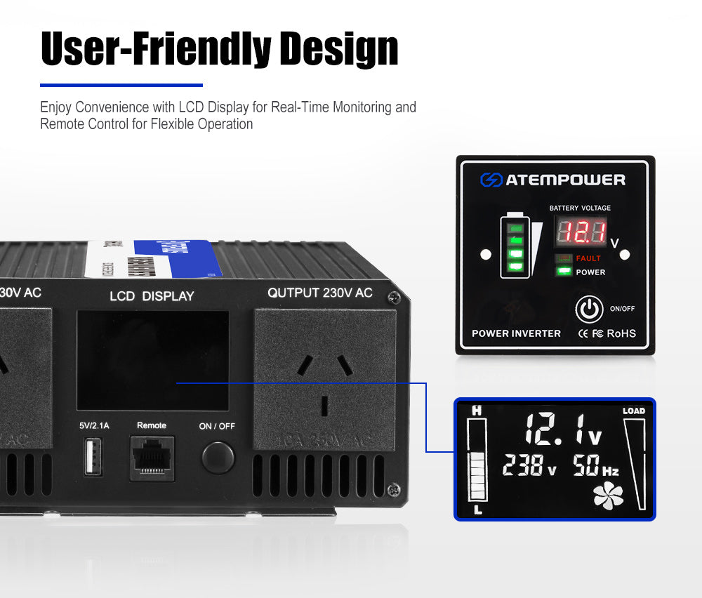 Atem Power Pure Sine Wave Power Inverter 1500W/3000W 12V to 240V Camping Car Boat