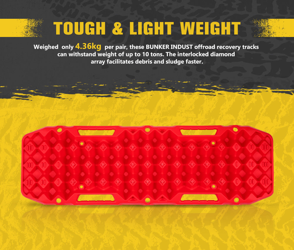 BUNKER INDUST Recovery Tracks 10T Sand Mud Snow Grass 4WD Accessory 1Pair Red