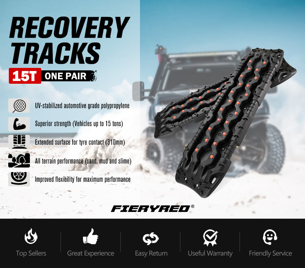 Fieryred Recovery Tracks 15T 4WD Boards /w Mounting Pins Sand Mud Snow 4x4 Black