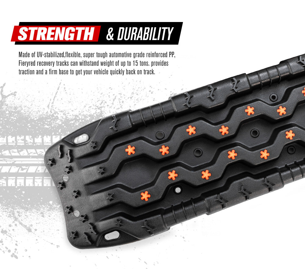 Fieryred Recovery Tracks 15T 4WD Boards /w Mounting Pins Sand Mud Snow 4x4 Black