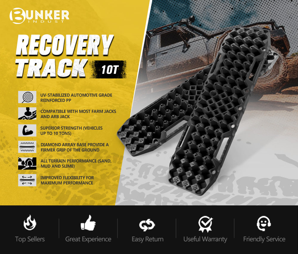 BUNKER INDUST Recovery Tracks Sand Track with Jack Base Pair 10T Mud Snow OffRoad 4WD Black