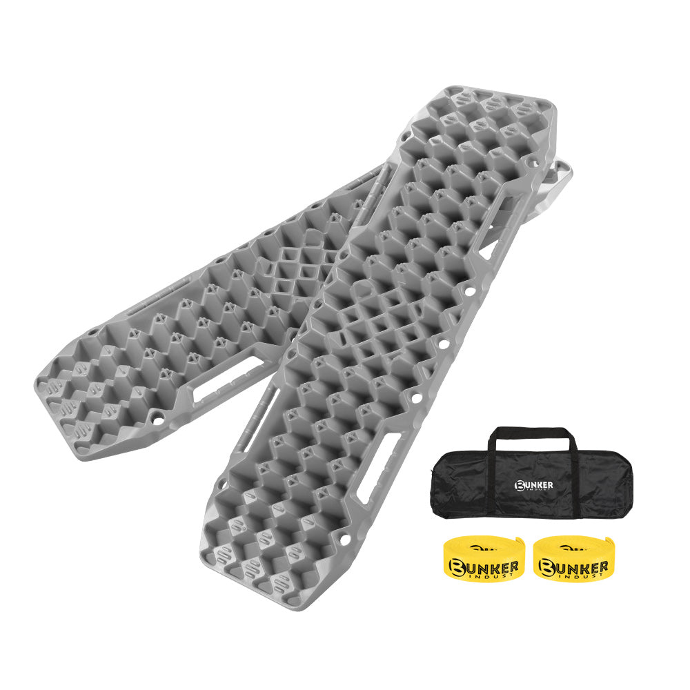 BUNKER INDUST Sand Recovery Tracks with Jack Base Mud Snow Grass Trax Car Offroad 4WD 4x4 Grey