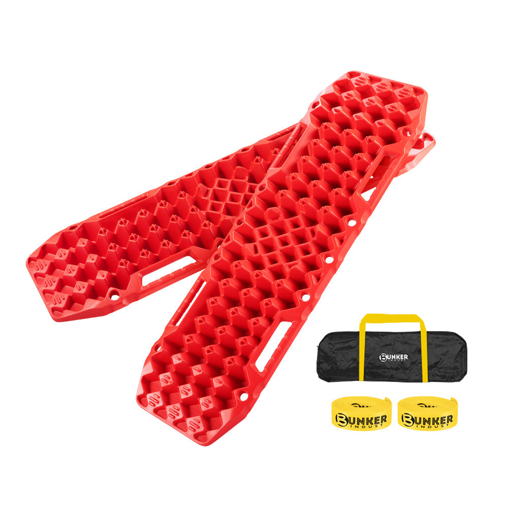 BUNKER INDUST Pair Recovery Tracks with Jack Base Sand Track Red 10T 4WD Car Accessories 4x4