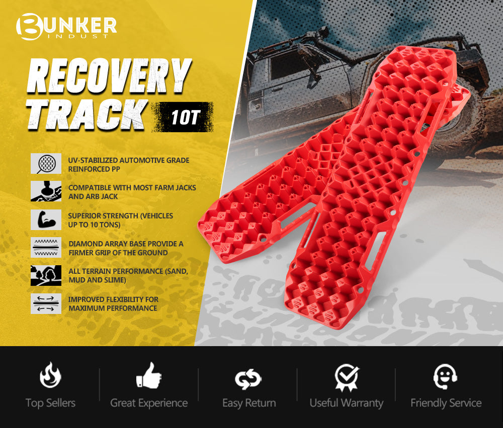 BUNKER INDUST Pair Recovery Tracks with Jack Base Sand Track Red 10T 4WD Car Accessories 4x4