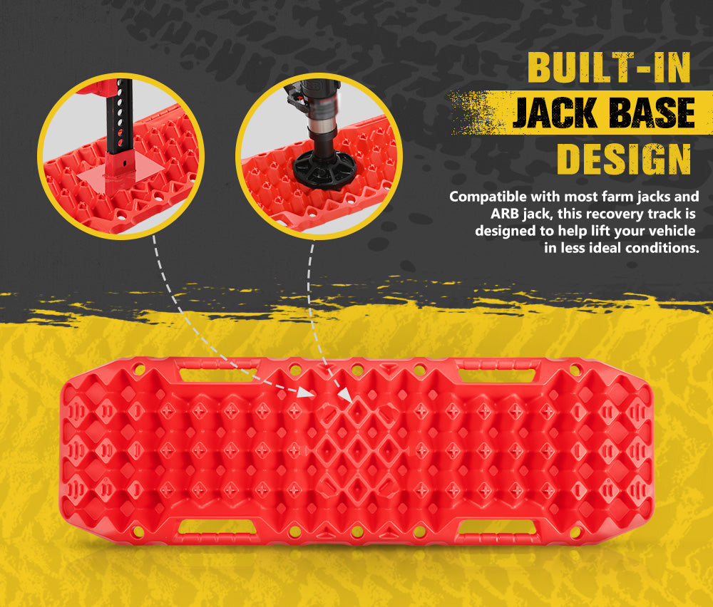 BUNKER INDUST Pair Recovery Tracks with Jack Base Sand Track Red 10T 4WD Car Accessories 4x4