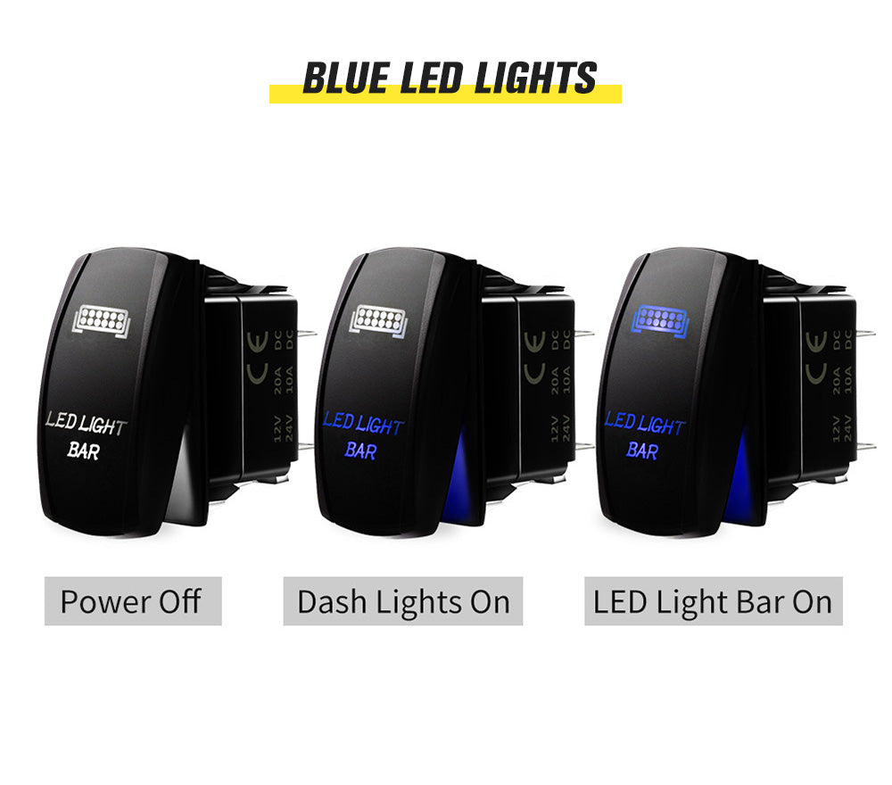 LIGHTFOX Fit ARB Carling Rocker Switch Blue LED Light Bar Laser Etched 12V 24V ON OFF