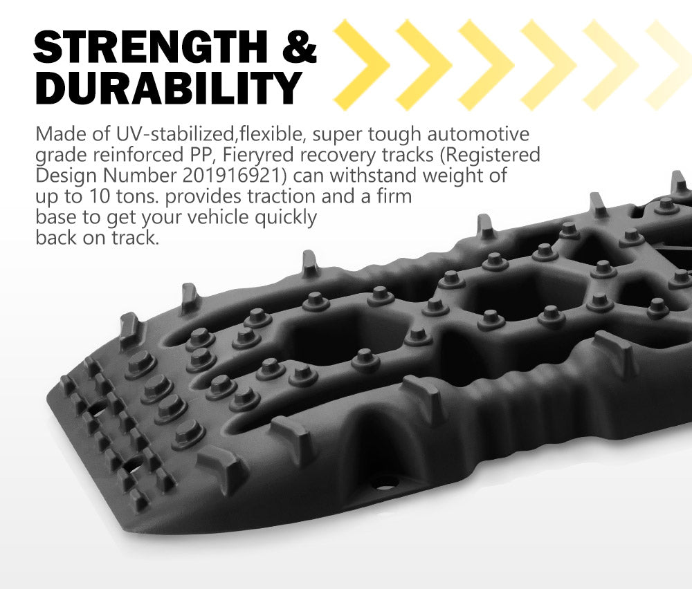 Fieryred Recovery Board Sand Tracks 15T 4WD Vehicle Sand Snow Mud 1 Pair Black