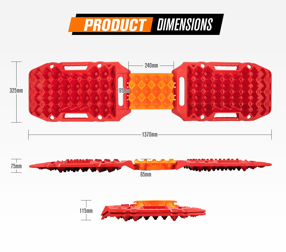 BUNKER INDUST Pair Recovery Tracks Sand Track Red 15T 4WD Car Accessories 4x4