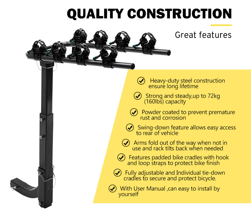 Foldable 4 Bicycle Carrier Bike Car Rear Rack 2" TowBar Hitch Mount