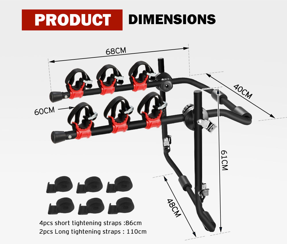 3 Bike Rack Bicycle Carrier Car Rear Universal Trunk Foldable
