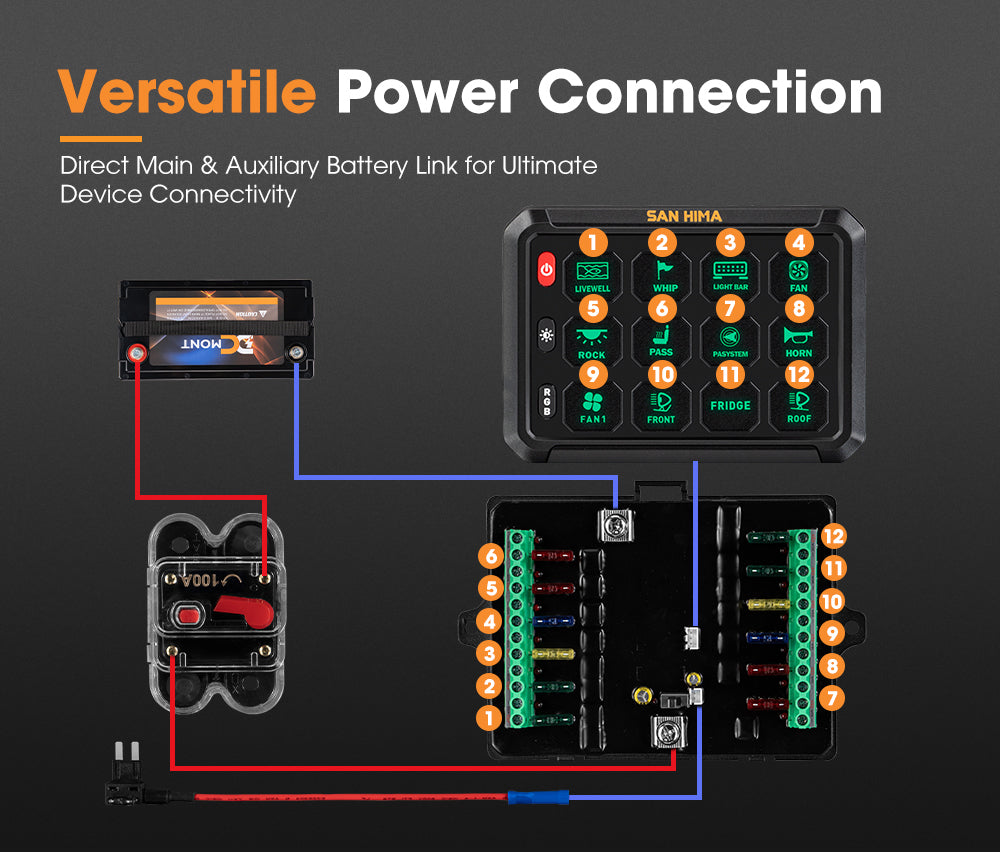San Hima 12 Gang Bluetooth Switch Panel 12V/24V ON-OFF LED Control For Car Boat