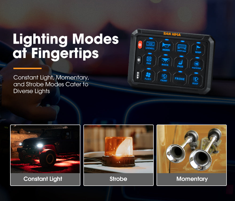San Hima 12 Gang Bluetooth Switch Panel 12V/24V ON-OFF LED Control For Car Boat