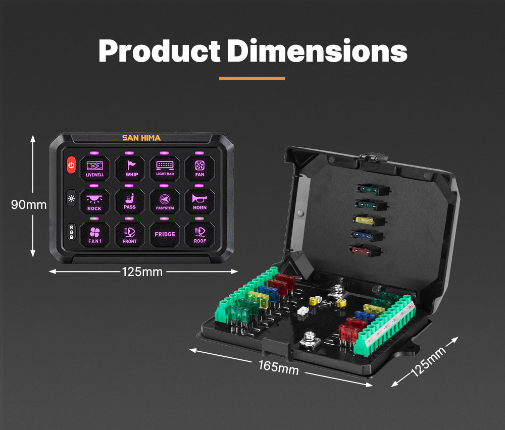 San Hima 12 Gang Bluetooth Switch Panel 12V/24V ON-OFF LED Control For Car Boat