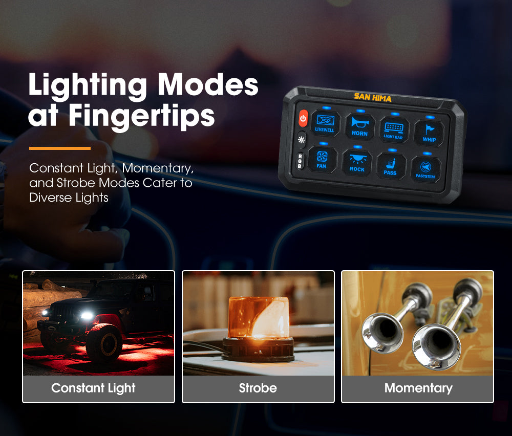 San Hima 8 Gang Bluetooth Switch Panel 12V/24V ON-OFF LED Control For Car Boat