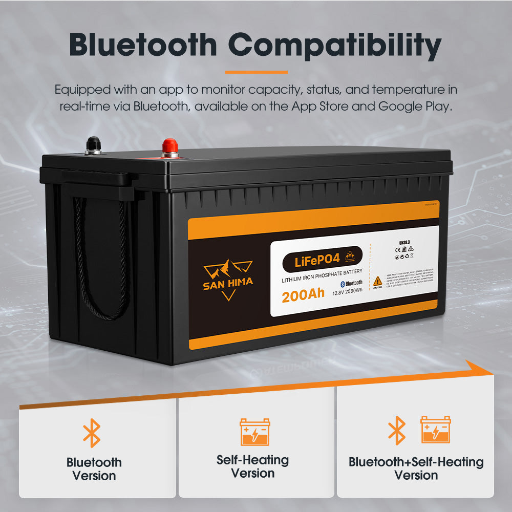 San Hima 12V 100Ah/200Ah Lithium Battery BMS LiFePO4 w/ Bluetooth Self-heating