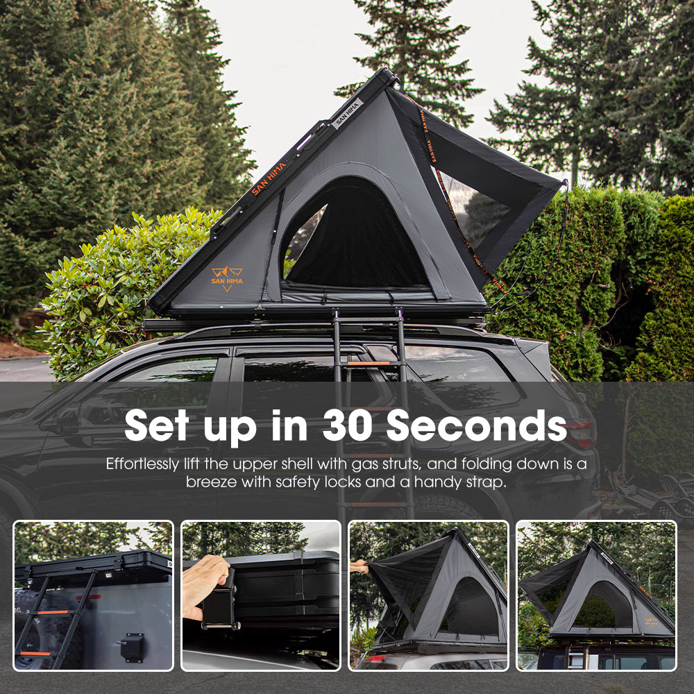 San Hima Kalbarri Lite Rooftop Tent Hardshell With Ladder & Rack Grey Camping