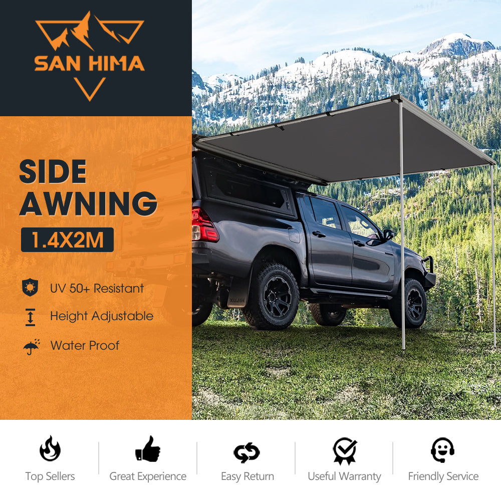 San Hima Car Side Awning Pull-out Telescoping Poles Waterproof Car Shade